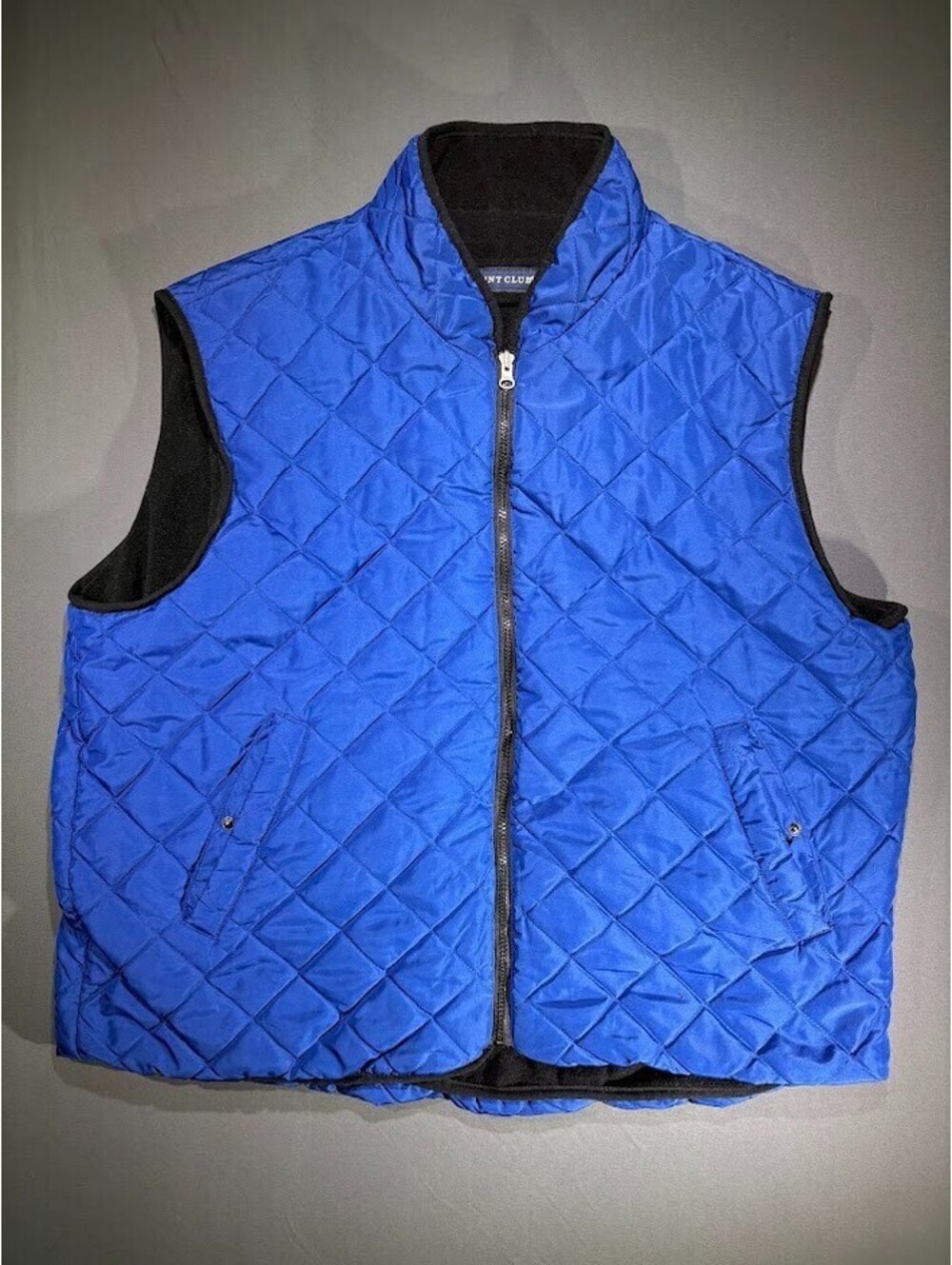Vintage Hunt Club Reversible Vest Mens XL Blue Quilted Black Fleece Puffer